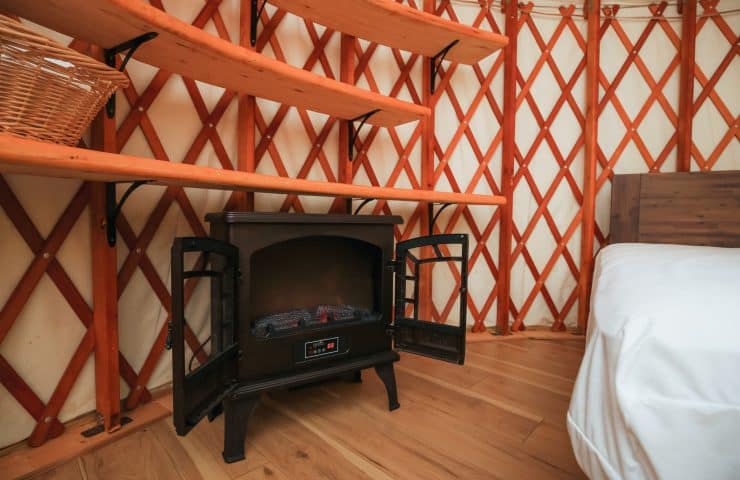 Fireplace inside the Yurt
